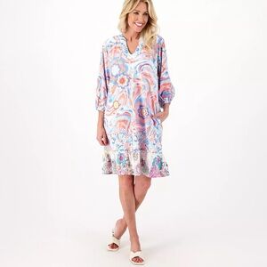 Tolani Collection Ginger Swirl Dress Size Large V-Neck and Ruffle Hem NWT